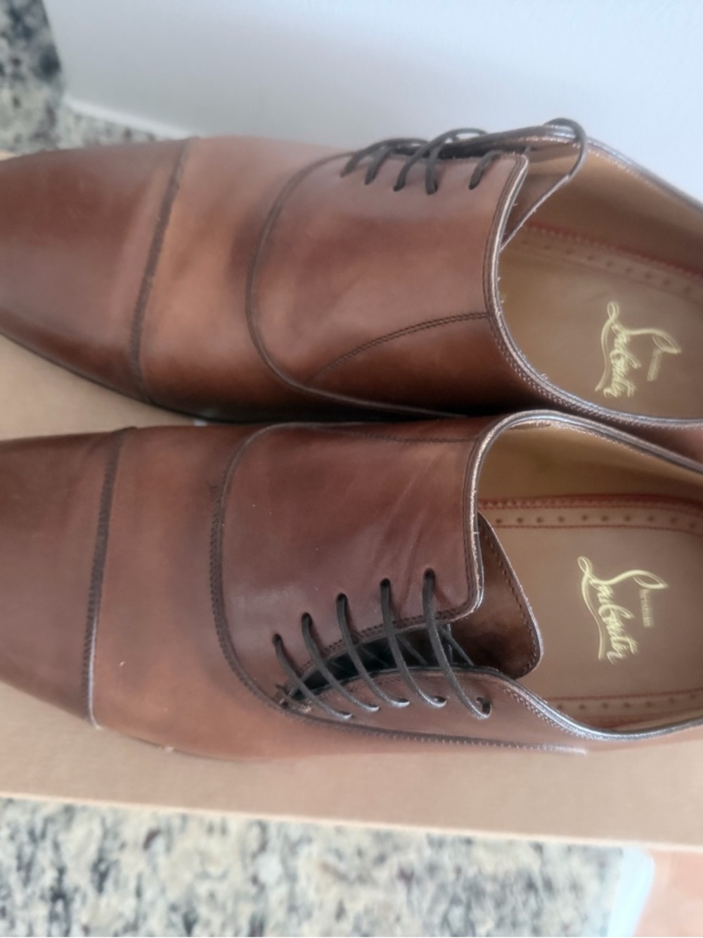 Christian Louboutin Brown Leather Cap-Toe Derby Shoes